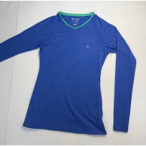 Champions Womens Size Small Long Sleeve Athletic Fitted V Neck Blue